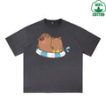 Capybara Sunbathing Printed Dirty WashT-Shirt 230G Multicolor Loose Trendy Fashionable 100%Cotton Short Sleeve Top