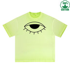 The Mysterious Eye Printed Dirty WashT-Shirt 230G Multicolor Loose Trendy Fashionable 100%Cotton Short Sleeve Top