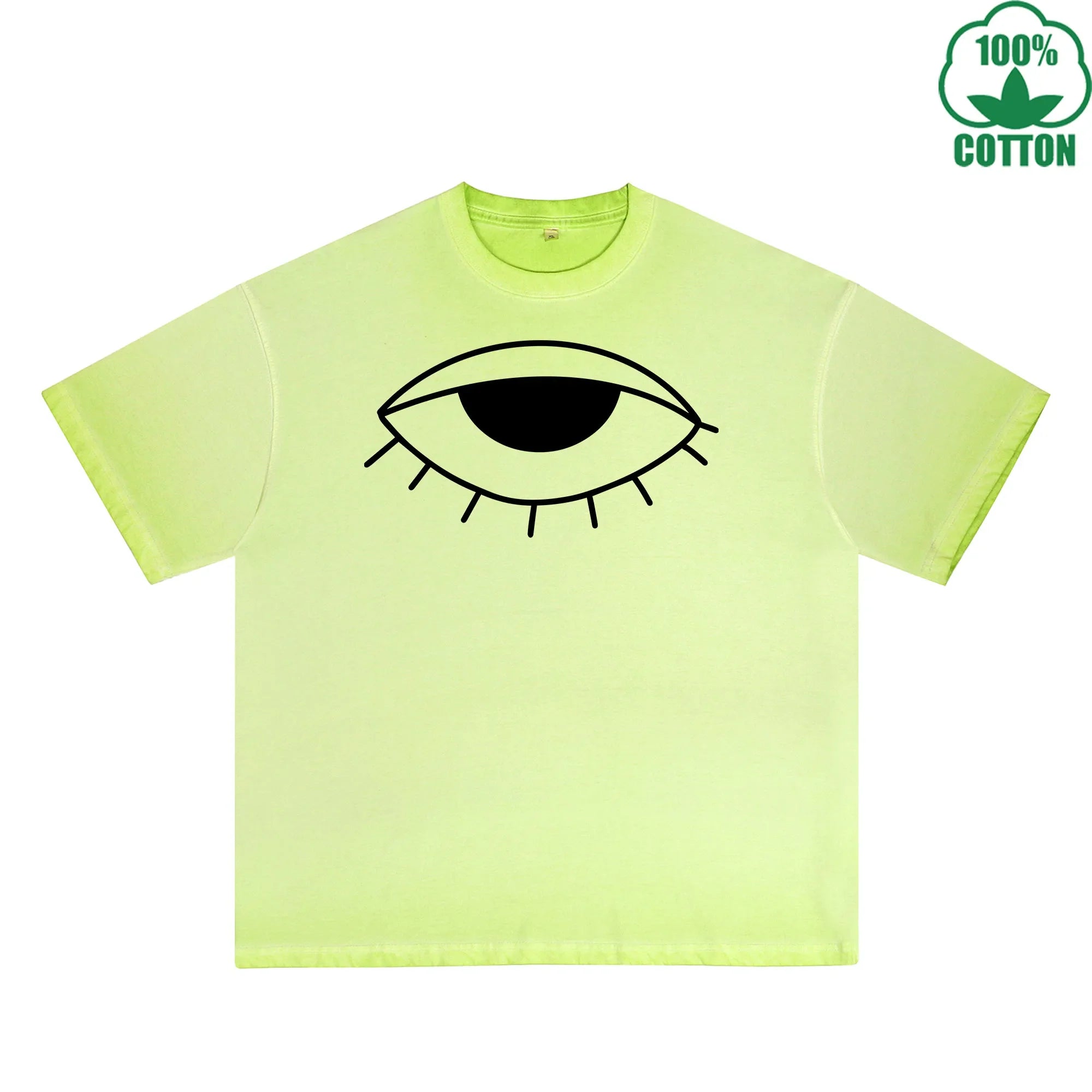 The Mysterious Eye Printed Dirty WashT-Shirt 230G Multicolor Loose Trendy Fashionable 100%Cotton Short Sleeve Top