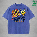 Waffle-Y SweetInterest Printed Washed T-Shirt 230G Loose Trendy Fashionable 100%Cotton Short Sleeve Top