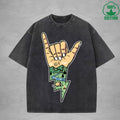 Lightning Camping Interest Printed Washed T-Shirt 230G Multicolor Loose Trendy Fashionable 100%Cotton Short Sleeve Top