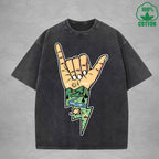 Lightning Camping Interest Printed Washed T-Shirt 230G Multicolor Loose Trendy Fashionable 100%Cotton Short Sleeve Top