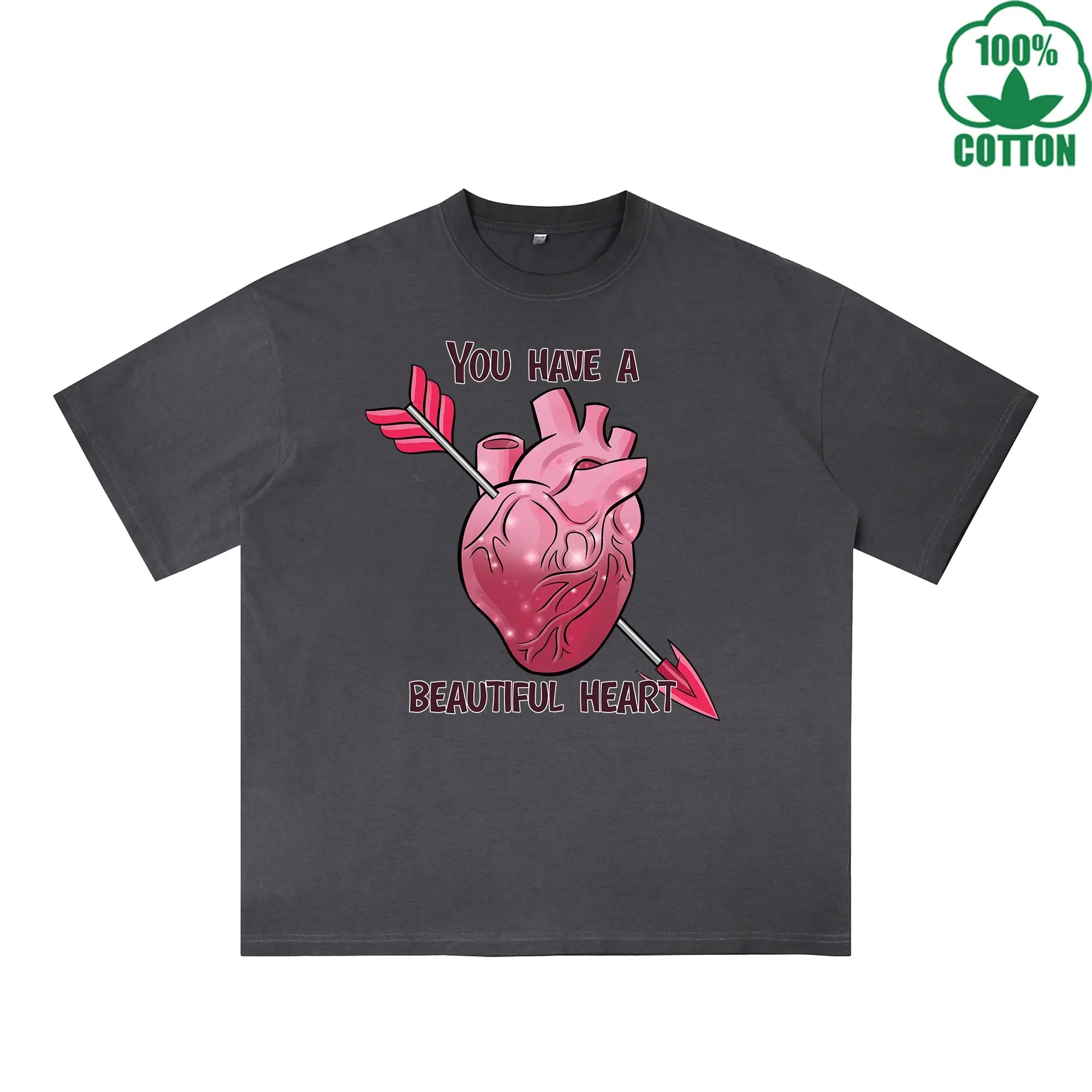 You Have a Beautiful Printed Dirty Wash T-Shirt 230G Multicolor Loose Trendy Fashionable 100%Cotton Short Sleeve Top