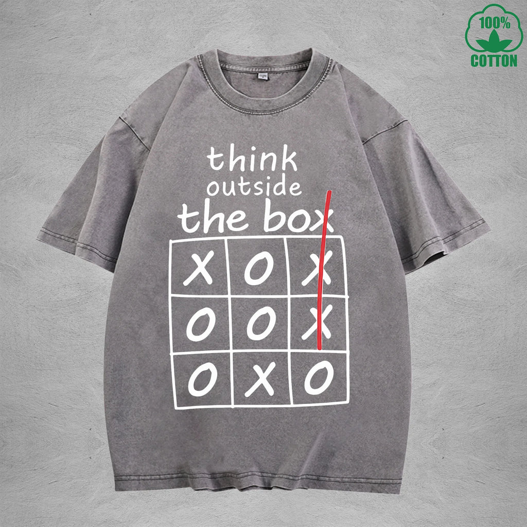 Think Outside The BoxInterest Printed Washed T-Shirt 230G Loose Trendy Fashionable 100%Cotton Short Sleeve Top