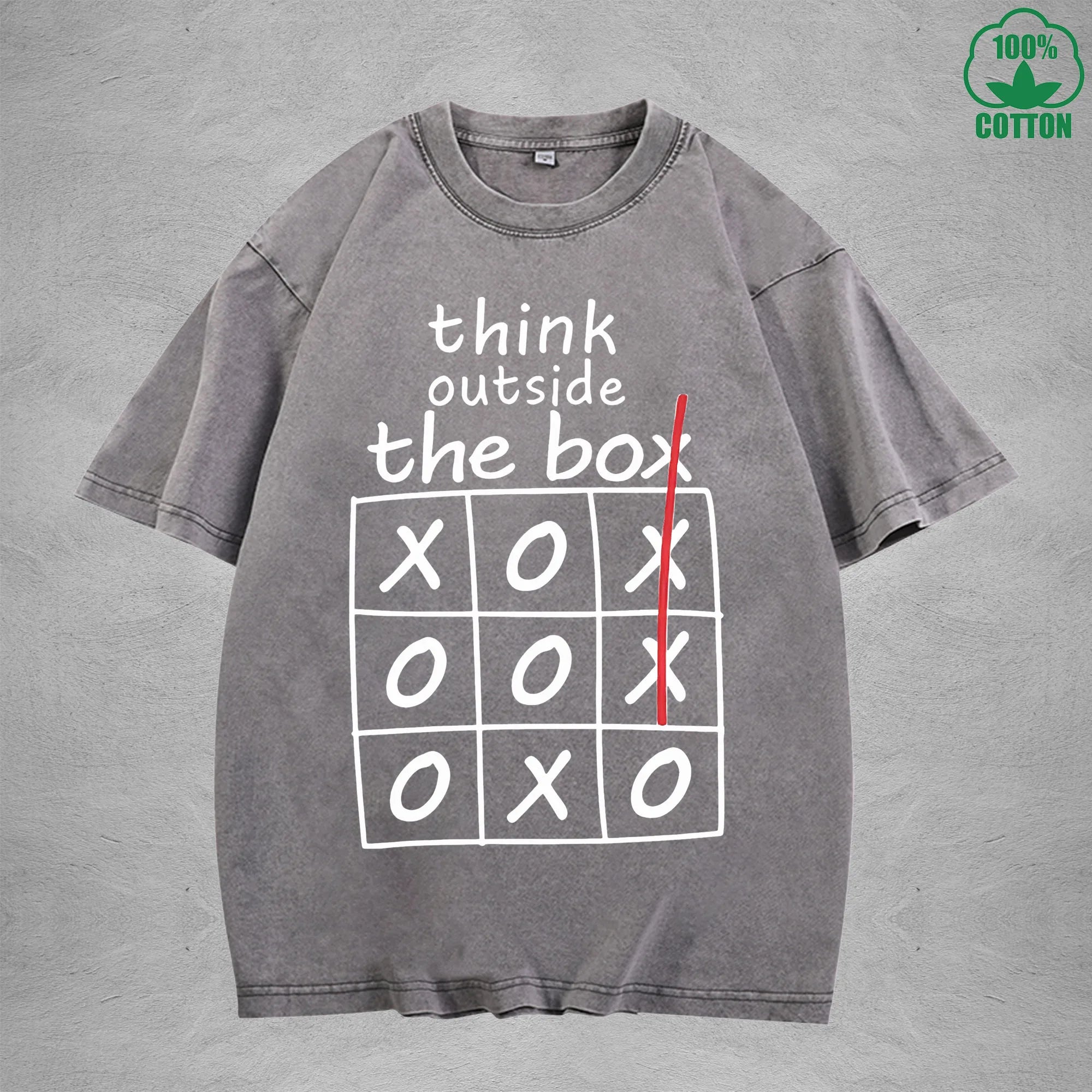 Think Outside The BoxInterest Printed Washed T-Shirt 230G Loose Trendy Fashionable 100%Cotton Short Sleeve Top