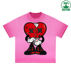 Injured Heart Printed Dirty WashT-Shirt 230G Multicolor Loose Trendy Fashionable 100%Cotton Short Sleeve Top