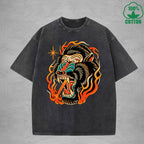 Flame Throwing GorillaInterest Printed Washed T-Shirt 230G Multicolor Loose Trendy Fashionable 100%Cotton Short Sleeve Top