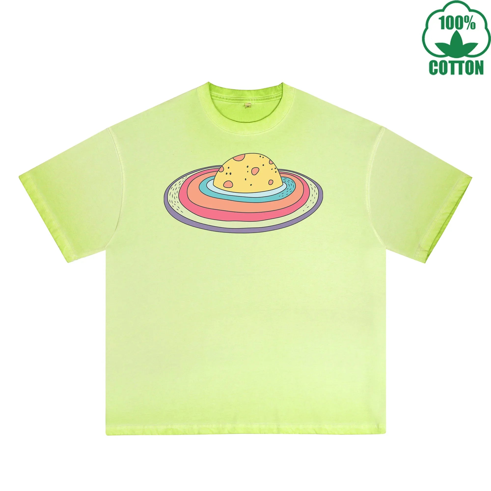 Microcosm Printed Dirty WashT-Shirt 230G Multicolor Loose Trendy Fashionable 100%Cotton Short Sleeve Top