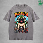 PugzillaInterest Printed Washed T-Shirt 230G Loose Trendy Fashionable 100%Cotton Short Sleeve Top