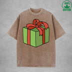 Christmas Present Interest Printed Washed T-Shirt 230G Multicolor Loose Trendy Fashionable 100%Cotton Short Sleeve Top