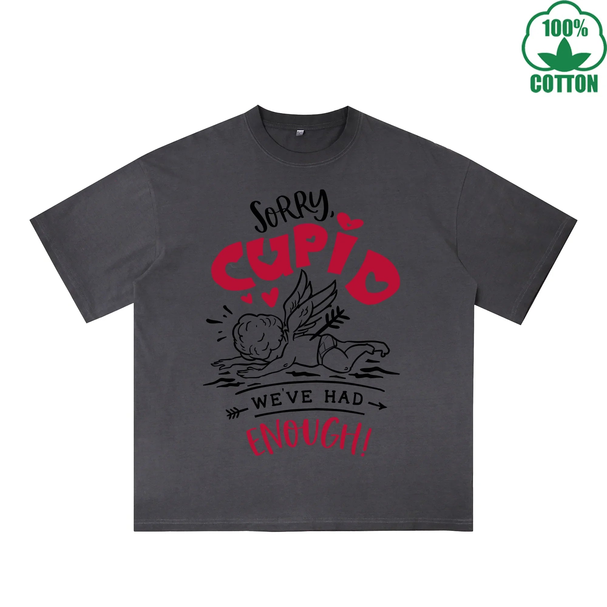 Sorry God of Love Printed Dirty Wash T-Shirt 230G Multicolor Loose Trendy Fashionable 100%Cotton Short Sleeve Top