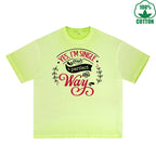 Yes I'm Single Printed Dirty Wash T-Shirt 230G Multicolor Loose Trendy Fashionable 100%Cotton Short Sleeve Top