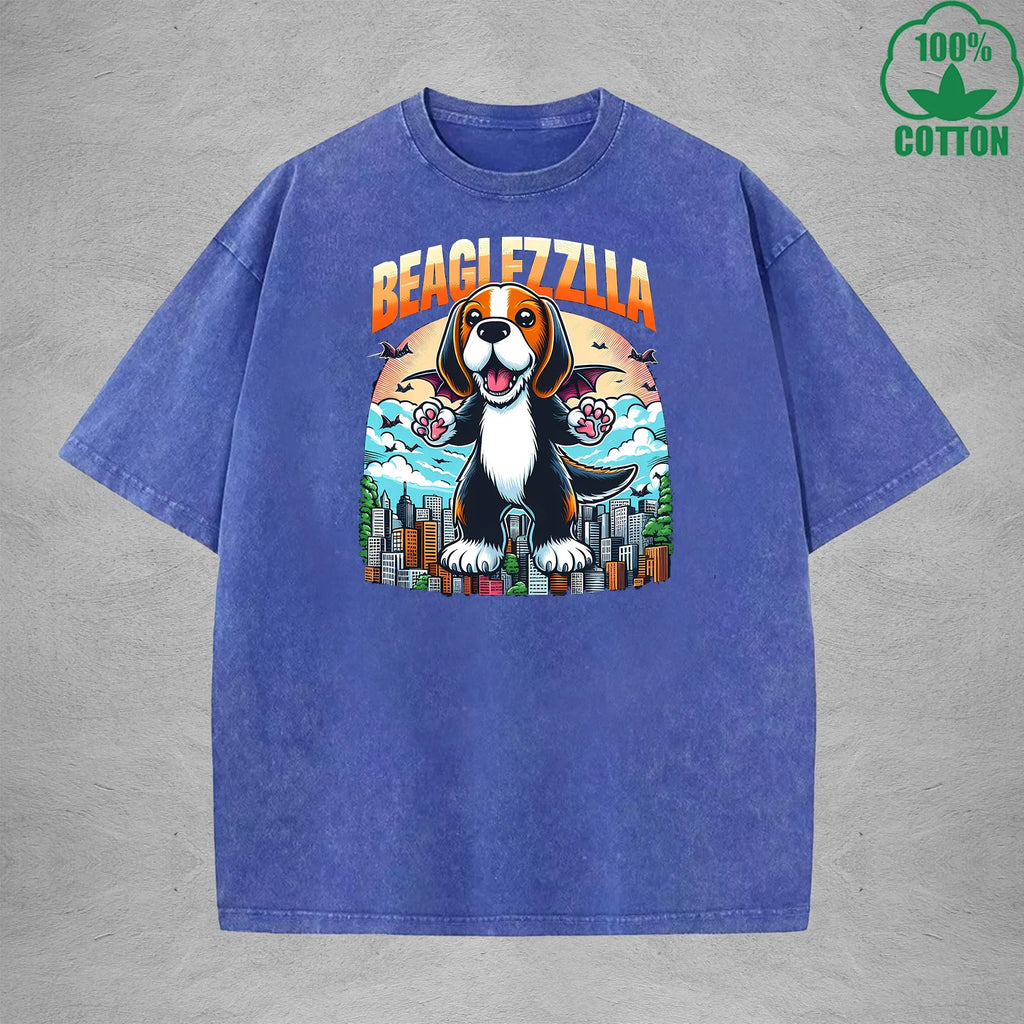 BeaglfizzllaInterest Printed Washed T-Shirt 230G Loose Trendy Fashionable 100%Cotton Short Sleeve Top