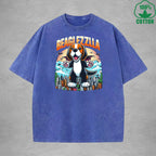 BeaglfizzllaInterest Printed Washed T-Shirt 230G Loose Trendy Fashionable 100%Cotton Short Sleeve Top