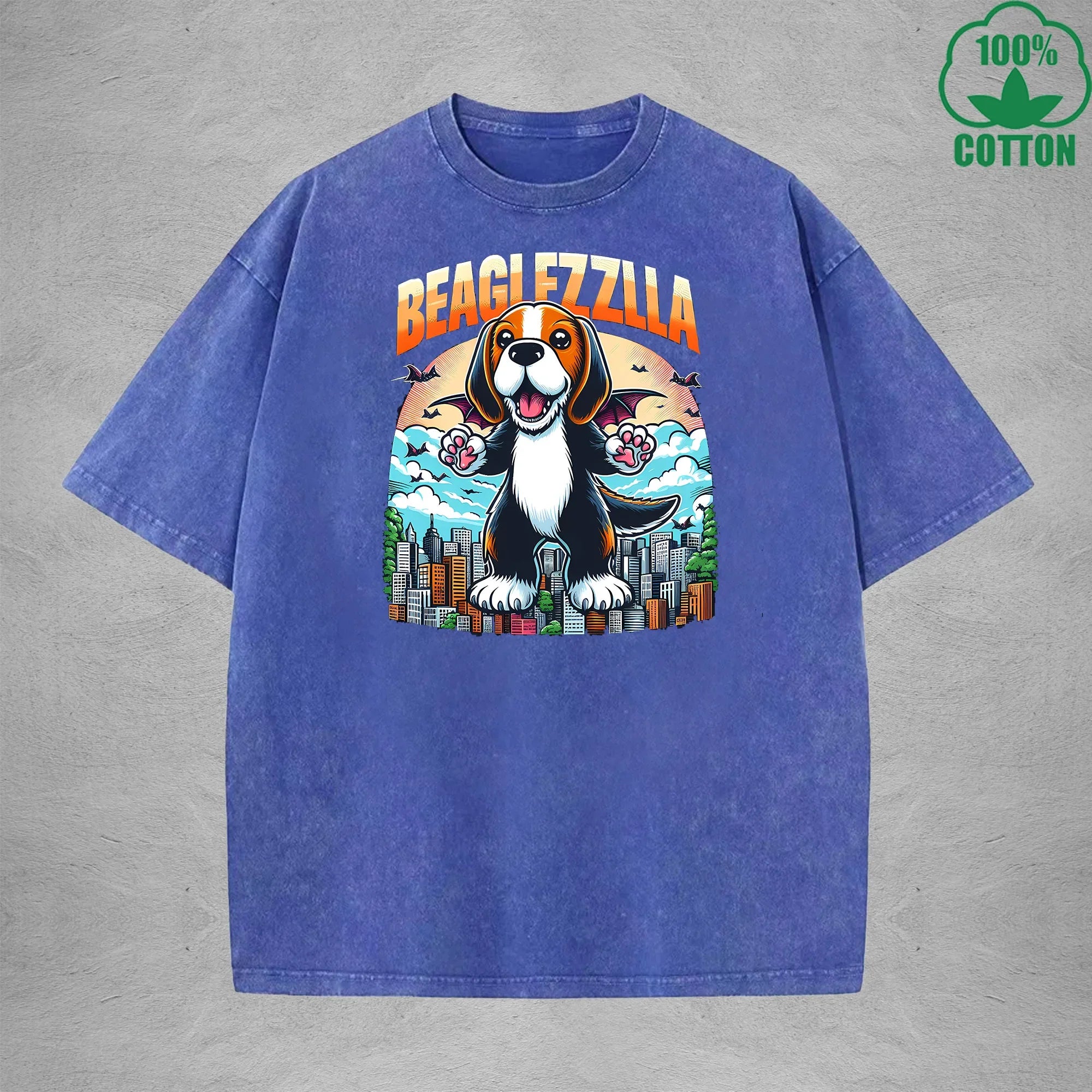 BeaglfizzllaInterest Printed Washed T-Shirt 230G Loose Trendy Fashionable 100%Cotton Short Sleeve Top