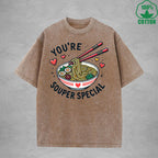 Youre Souper SpecialInterest Printed Washed T-Shirt 230G Loose Trendy Fashionable 100%Cotton Short Sleeve Top