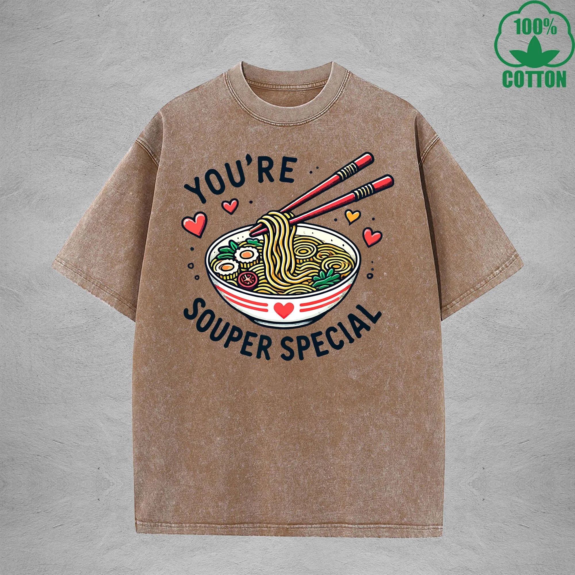 Youre Souper SpecialInterest Printed Washed T-Shirt 230G Loose Trendy Fashionable 100%Cotton Short Sleeve Top