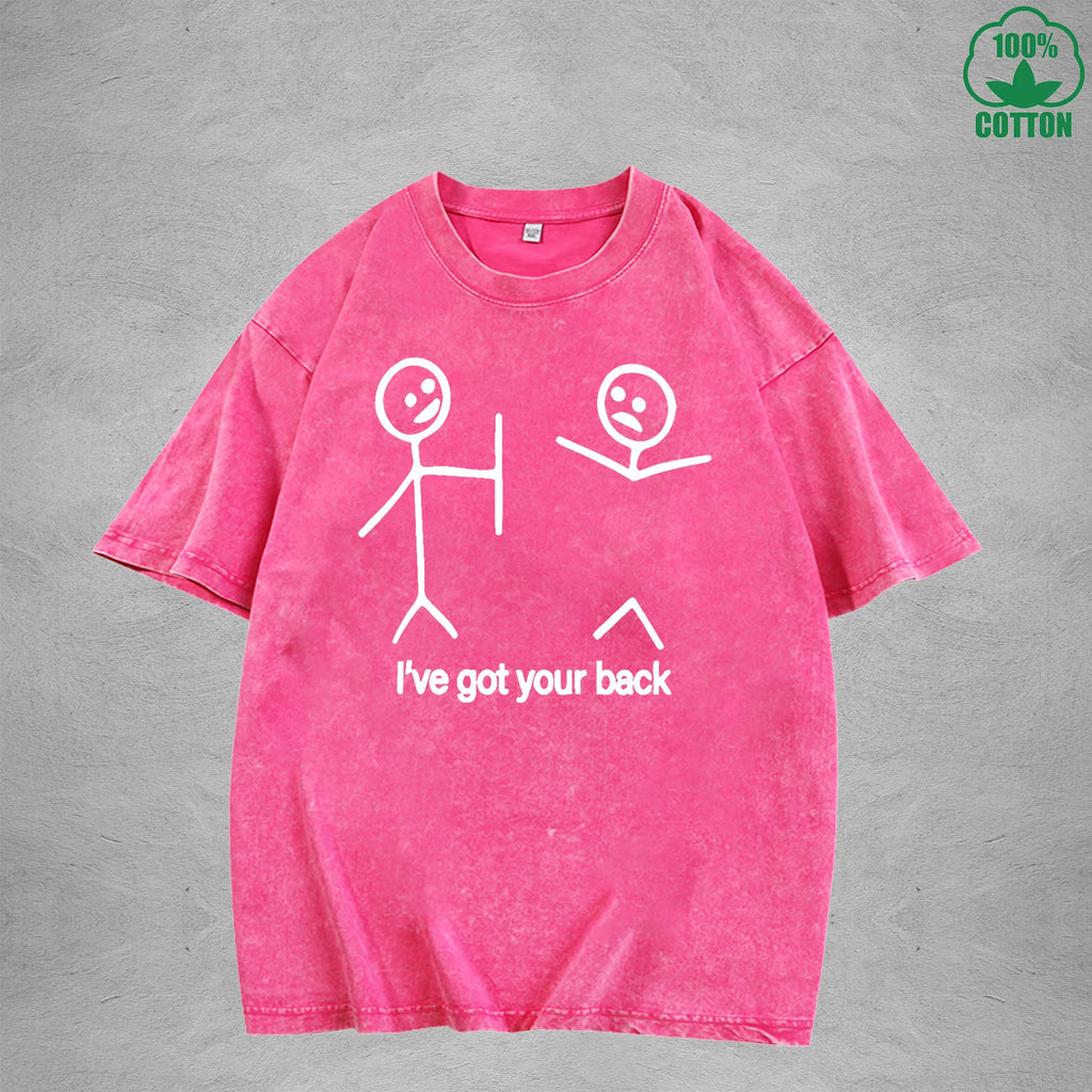 I've Got Your Back Interest Printed Washed T-Shirt 230G Multicolor Loose Trendy Fashionable Cotton Short Sleeve Top