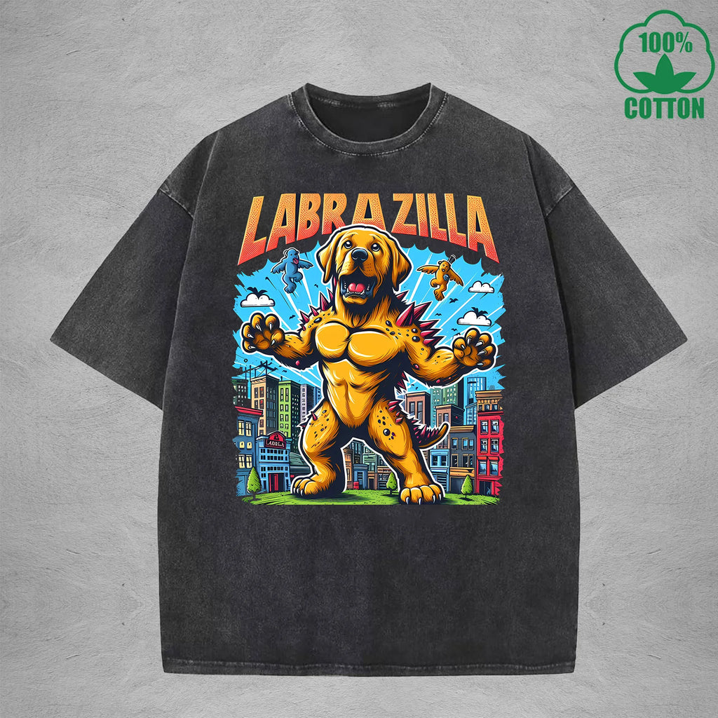 LabrazillaInterest Printed Washed T-Shirt 230G Loose Trendy Fashionable 100%Cotton Short Sleeve Top
