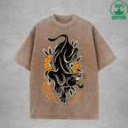 Black PantherInterest Printed Washed T-Shirt 230G Multicolor Loose Trendy Fashionable 100%Cotton Short Sleeve Top