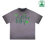 Fatey Boy Printed Dirty Wash T-Shirt 230G Multicolor Loose Trendy Fashionable 100%Cotton Short Sleeve Top