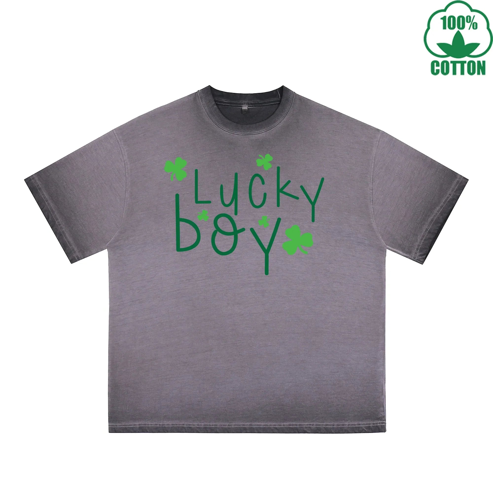 Fatey Boy Printed Dirty Wash T-Shirt 230G Multicolor Loose Trendy Fashionable 100%Cotton Short Sleeve Top