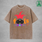 April Fool Days Interest Printed Washed T-Shirt 230G Multicolor Loose Trendy Fashionable 100%Cotton Short Sleeve Top