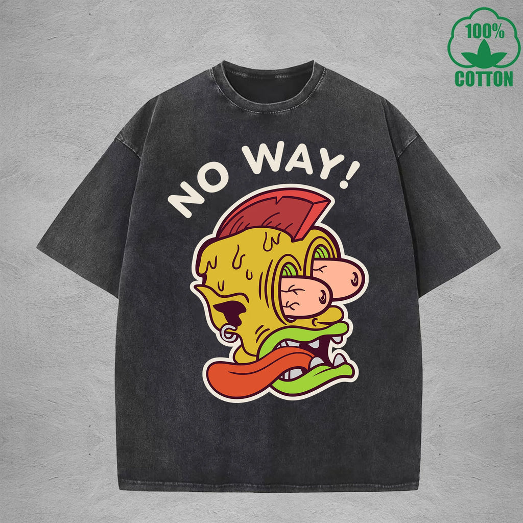 No WayInterest Printed Washed T-Shirt 230G Loose Trendy Fashionable 100%Cotton Short Sleeve Top