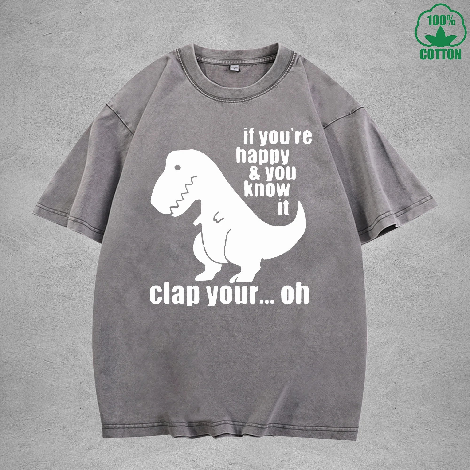 DinosaurInterest Printed Washed T-Shirt 230G Loose Trendy Fashionable 100%Cotton Short Sleeve Top