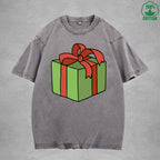 Christmas Present Interest Printed Washed T-Shirt 230G Multicolor Loose Trendy Fashionable 100%Cotton Short Sleeve Top
