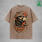 Deadly SnakeInterest Printed Washed T-Shirt 230G Multicolor Loose Trendy Fashionable 100%Cotton Short Sleeve Top