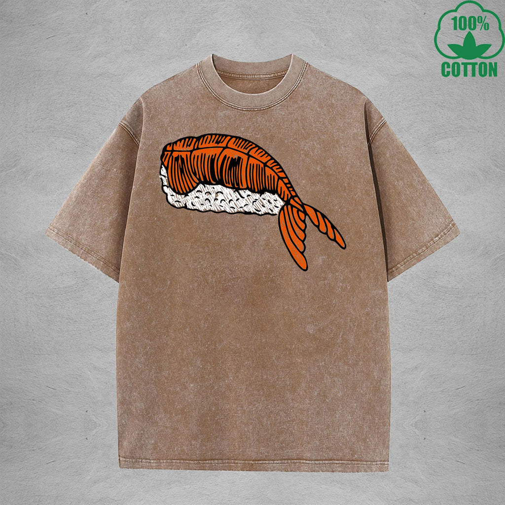 Cute SushiInterest Printed Washed T-Shirt 230G Multicolor Loose Trendy Fashionable 100%Cotton Short Sleeve Top