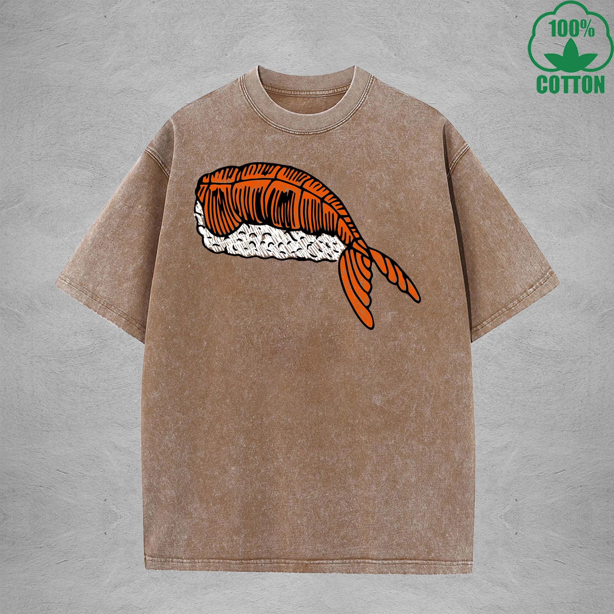 Cute SushiInterest Printed Washed T-Shirt 230G Multicolor Loose Trendy Fashionable 100%Cotton Short Sleeve Top