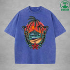 SunsetInterest Printed Washed T-Shirt 230G Multicolor Loose Trendy Fashionable 100%Cotton Short Sleeve Top