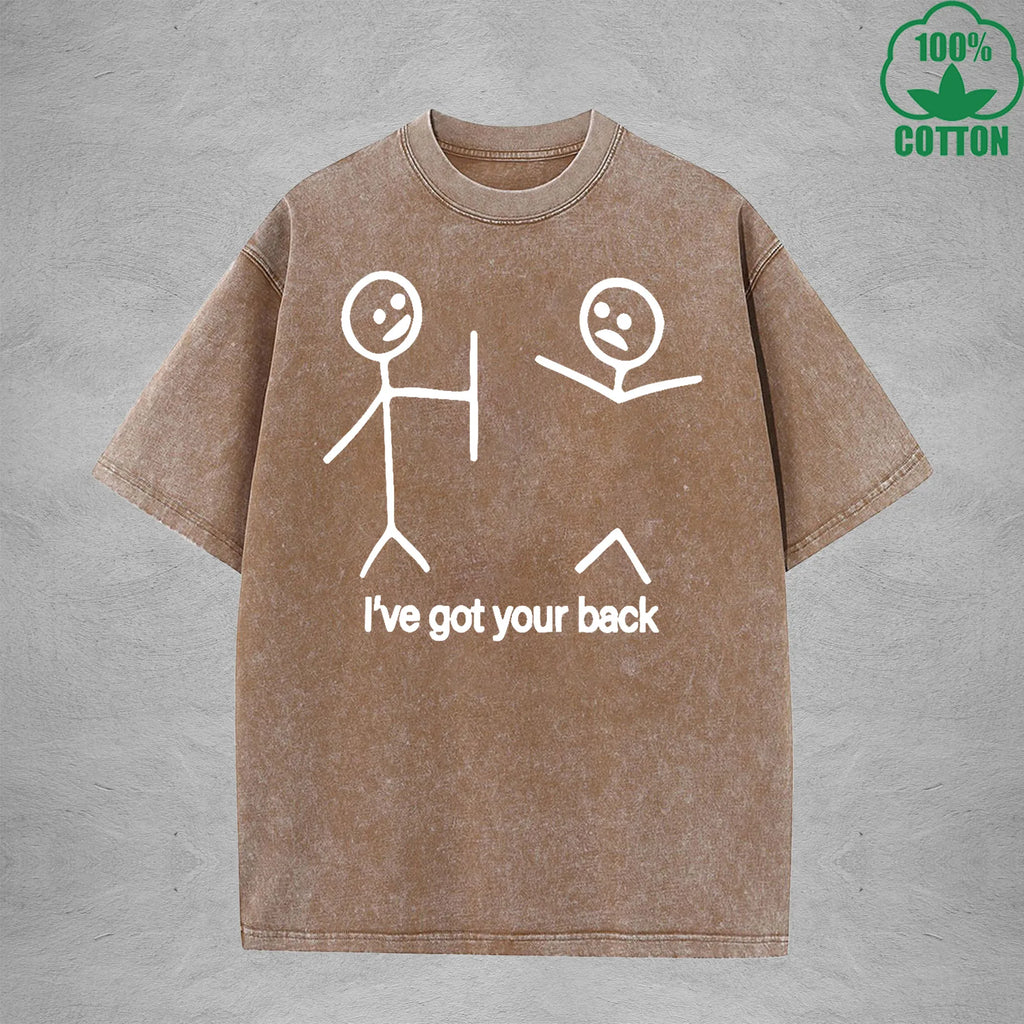 I've Got Your Back Interest Printed Washed T-Shirt 230G Multicolor Loose Trendy Fashionable Cotton Short Sleeve Top
