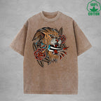 PredatorInterest Printed Washed T-Shirt 230G Multicolor Loose Trendy Fashionable 100%Cotton Short Sleeve Top