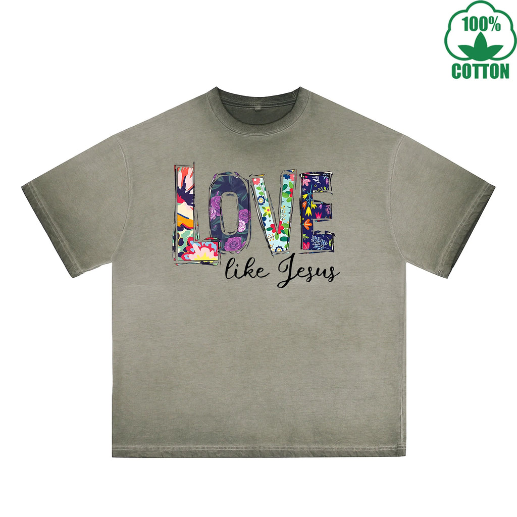 Love Printed Dirty WashT-Shirt 230G Multicolor Loose Trendy Fashionable 100%Cotton Short Sleeve Top