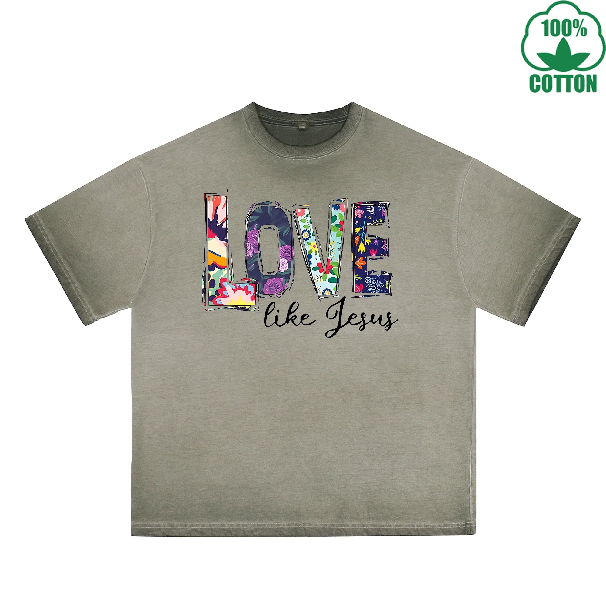 Love Printed Dirty WashT-Shirt 230G Multicolor Loose Trendy Fashionable 100%Cotton Short Sleeve Top