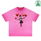 LOVE Printed Dirty Wash T-Shirt 230G Multicolor Loose Trendy Fashionable 100%Cotton Short Sleeve Top