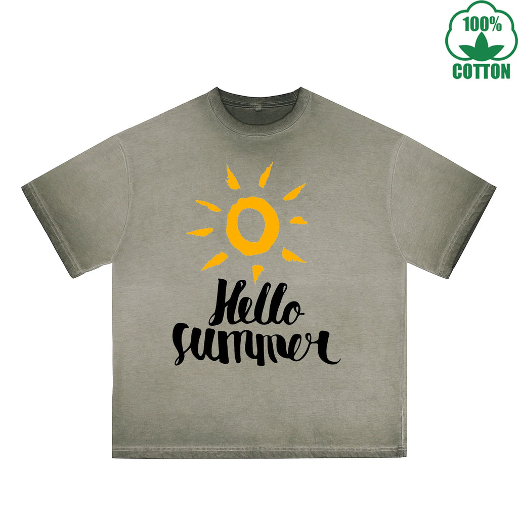 Summer Printed Dirty WashT-Shirt 230G Multicolor Loose Trendy Fashionable 100%Cotton Short Sleeve Top