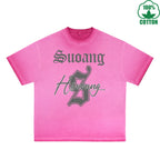 Hsucang Printed Dirty WashT-Shirt 230G Multicolor Loose Trendy Fashionable 100%Cotton Short Sleeve Top