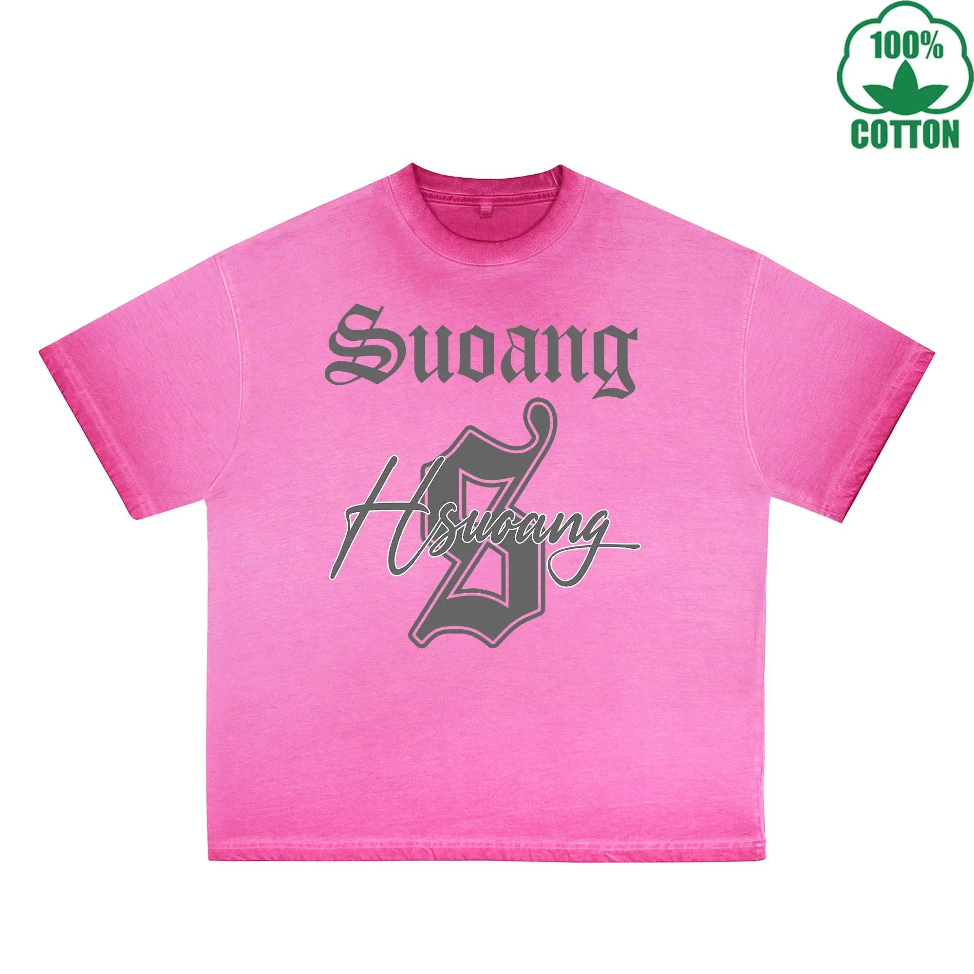 Hsucang Printed Dirty WashT-Shirt 230G Multicolor Loose Trendy Fashionable 100%Cotton Short Sleeve Top