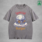 Special Burger American Retro 230G Washed T-Shirt Available in Multiple Colors Fashionable Pure Cotton Short Sleeve