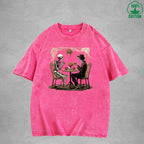 Skeleton Printed Washed T-Shirt 230G Loose Trendy Fashionable Cotton Short Sleeve Top