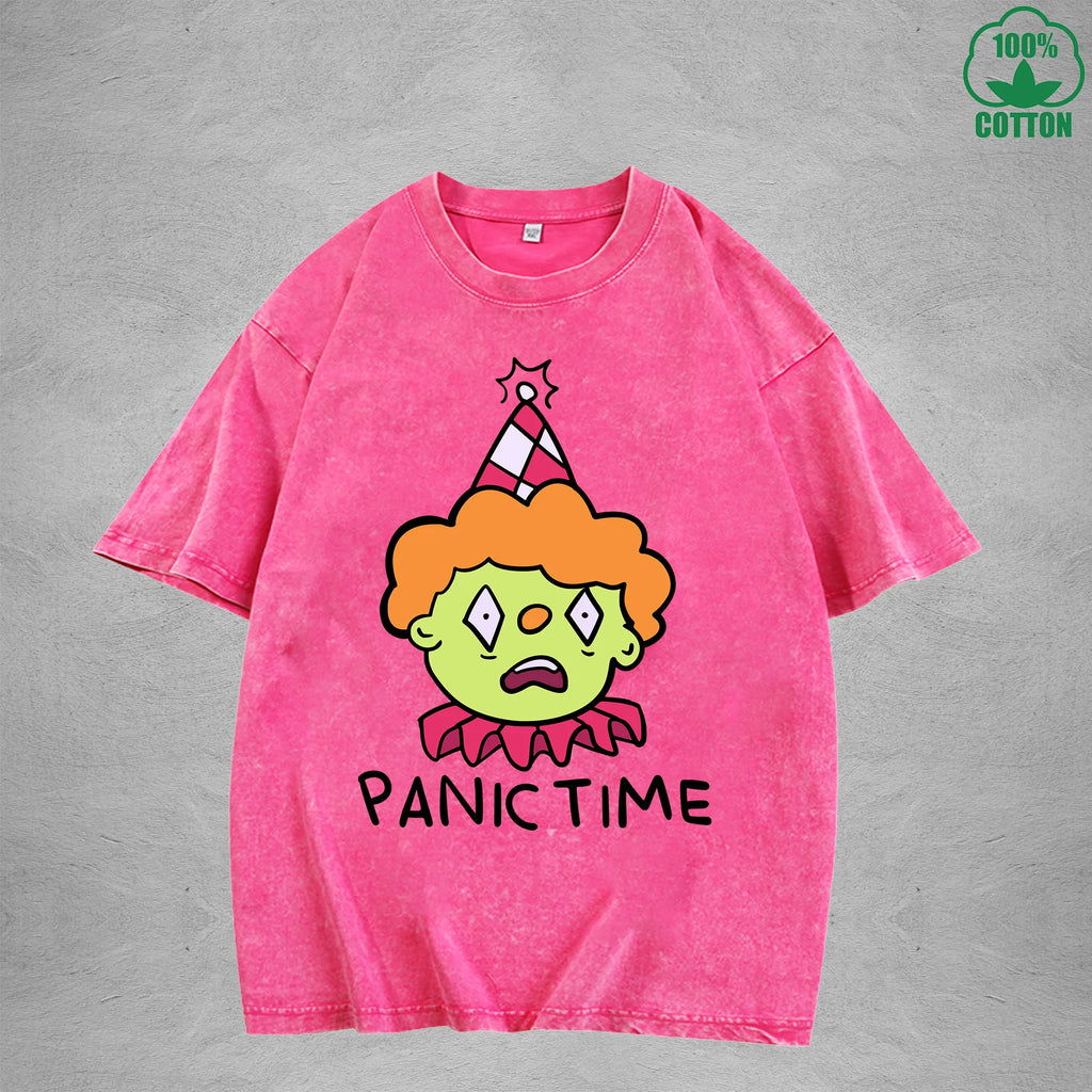 Panic TimeInterest Printed Washed T-Shirt 230G Loose Trendy Fashionable 100%Cotton Short Sleeve Top