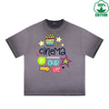 Cinema In Our Life Printed Dirty WashT-Shirt 230G Multicolor Loose Trendy Fashionable 100%Cotton Short Sleeve Top