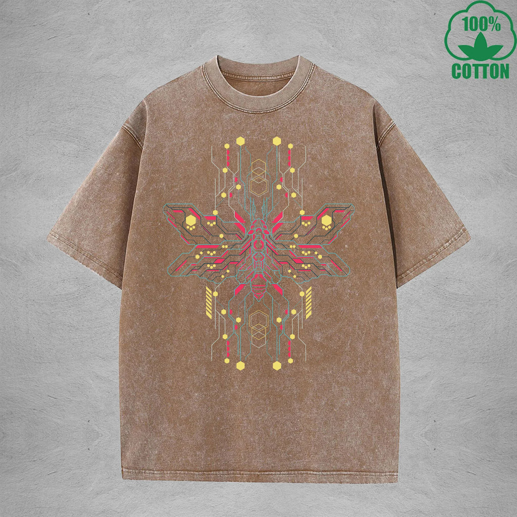 Mecha Style American Retro 230G Washed T-Shirt Available in Multiple Colors Fashionable Pure Cotton Short Sleeve