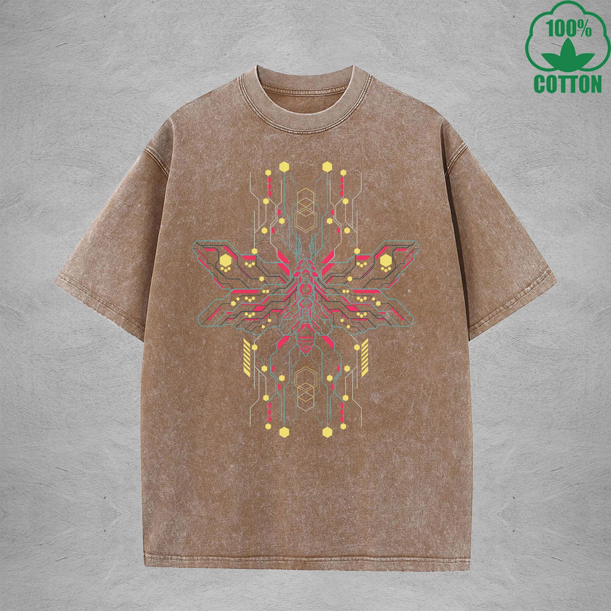 Mecha Style American Retro 230G Washed T-Shirt Available in Multiple Colors Fashionable Pure Cotton Short Sleeve