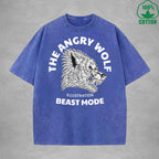 The Angry WolfInterest Printed Washed T-Shirt 230G Multicolor Loose Trendy Fashionable 100%Cotton Short Sleeve Top