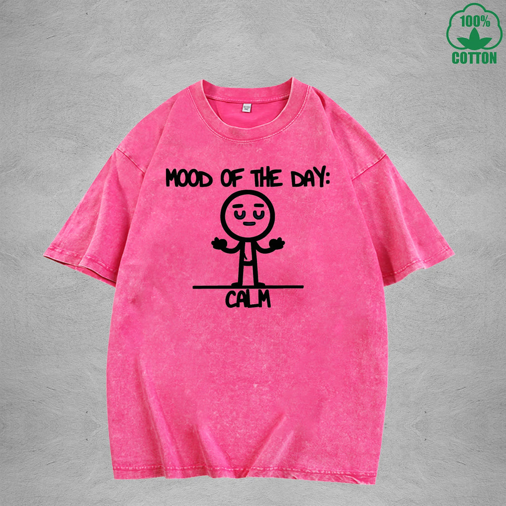 MOOD OF THE DAY CALM Interest Printed Washed T-Shirt 230G Multicolor Loose Trendy Fashionable Cotton Short Sleeve Top